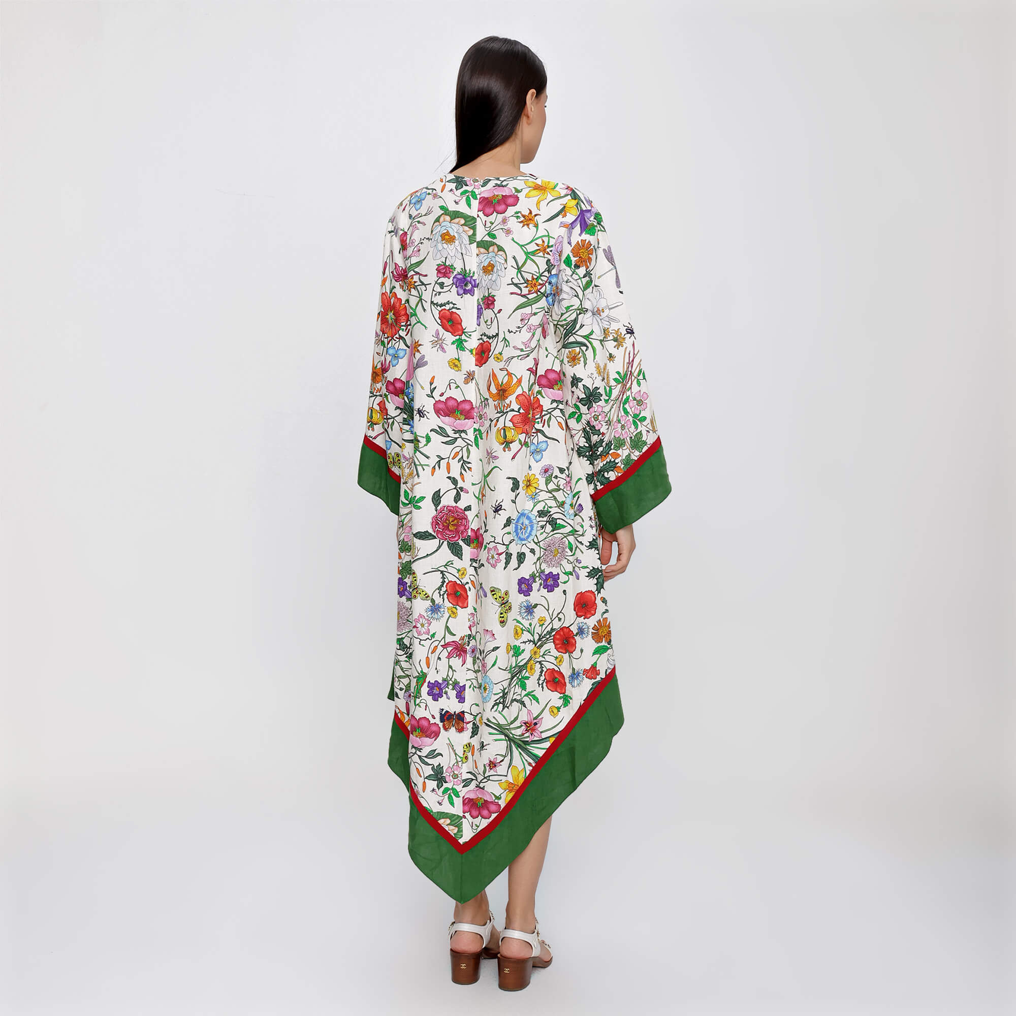 Gucci - Multicolour Linen Floral Print Green Trim Kaftan